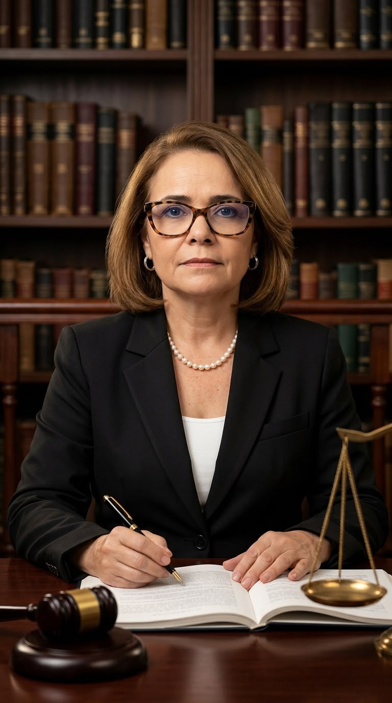 Dra. Maria Valdenice Nunes em ambiente jurídico com biblioteca